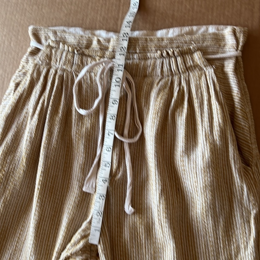 Free People CARAWAY Skinny Slim Pants mustard yellow Striped Drawstring- Sz 6 - Picture 8 of 15